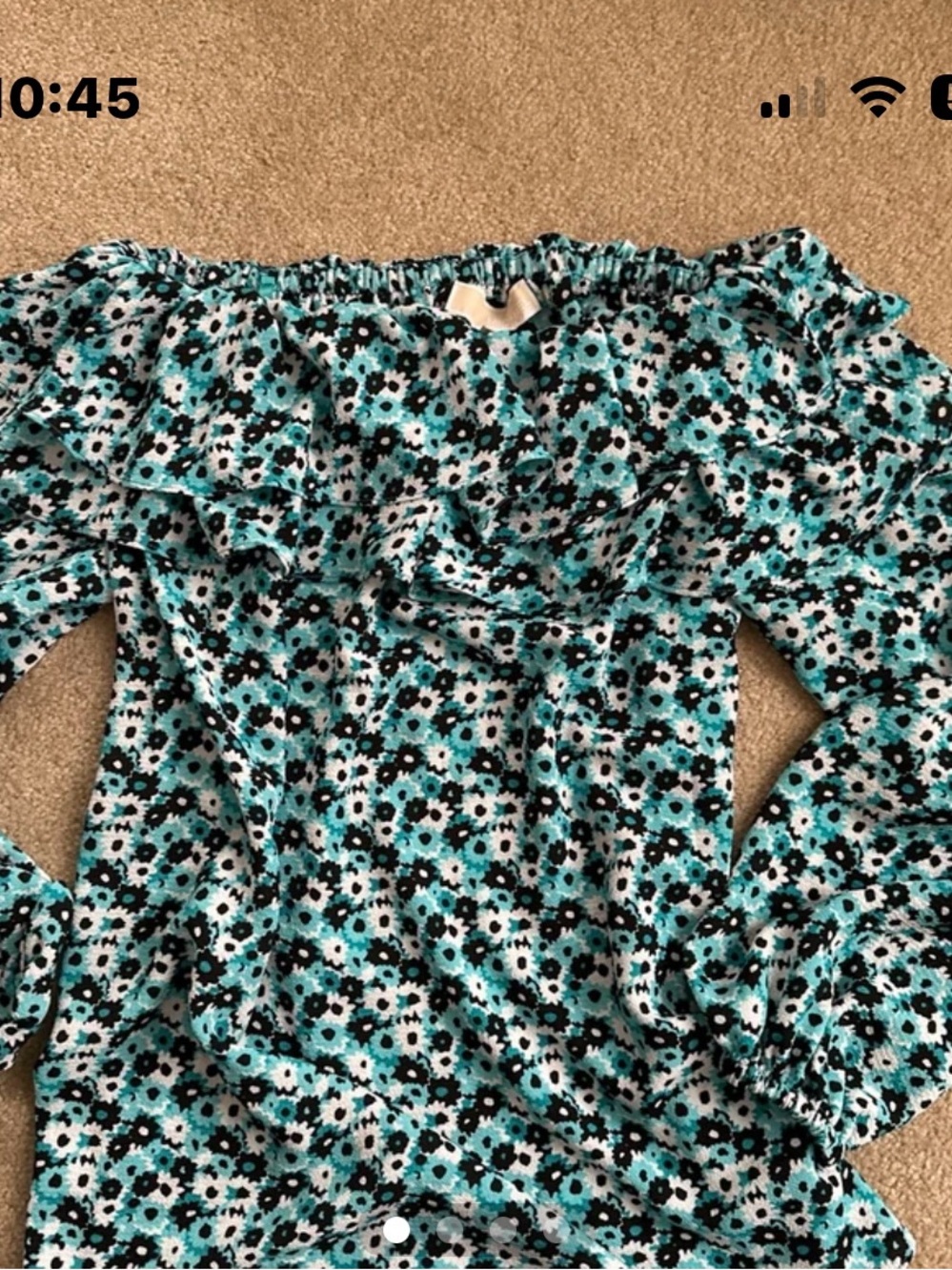 Michael Kors Off-Shoulder Floral Ruffle Top in Teal and Black Size S